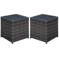 Home Square Daley Contemporary Glass Top Patio End Table in Brown - Set of 2