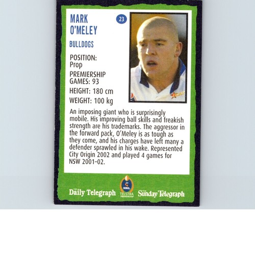 Mark O'Meley Canterbury-Bankstown Bulldogs 2004 Select NRL Daily Telegraph #23 - Picture 2 of 2