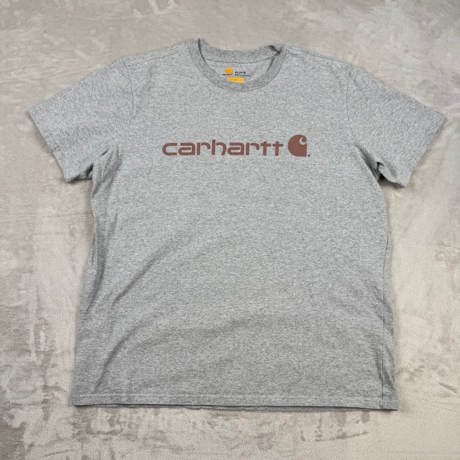 Carhartt Original Fit T Shirt XL Gray Short Sleeve Tee Spell Out Logo Mens