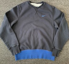 Nike Jumper Womens Small Crew Black Blue Fleece Embroidered Logo Sweater