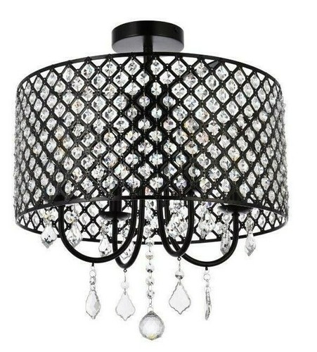 Semi Flush Mount Chandelier Black Bedroom Kitchen Hallway Crystal Light Fixture - Picture 5 of 9