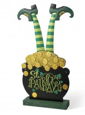 Glitzhome 24''H Wooden St. Patrick's Leprechaun Pot of Gold Porch Decor