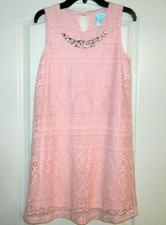 Girl's Pink Lace Dress w/Rhinestones  Pearl Neckline Size 12