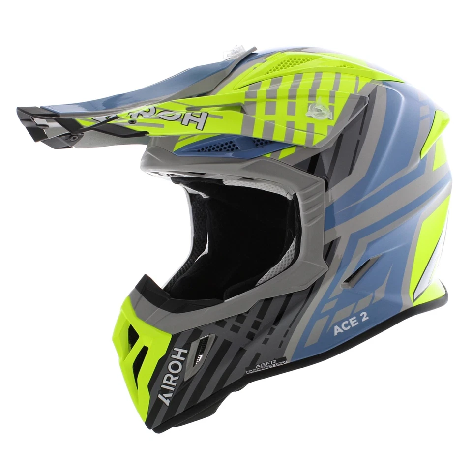 Airoh Aviator ACE 2 Proud, gloss yellow blue grey, Offroad MX Helmet, ECE22.06