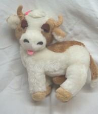 VINTAGE 1977 Dakin WHITE AND BROWN COW W/ FLOWERS 8" Plush Stuffed Animal Toy