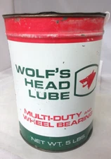 VINTAGE ADVERTISING WOLF'S HEAD 5 LB GREASE AUTO OIL PETROLIANA 571-Z