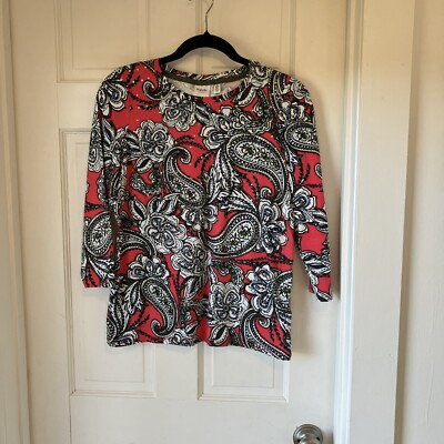 Rafaella women s top small pink paisley flowers three-quarter length Sleeves