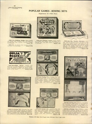 1921 PAPER AD Vintage Toy Game Ouija Board Tiddledy Winks Lotto 