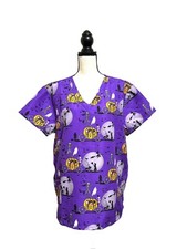 Women's Serene Uniforms Halloween Soft Scrub Top Size -XL Short Sleeve - NWT