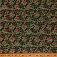 Cotton Christmas Holly Ivy Plants Winter Green Fabric Print by Yard D405.75