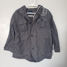 Gap Kids Boys XS 4/5 Navy Blue  White Plaid Jacket Zipper Button Up Utility