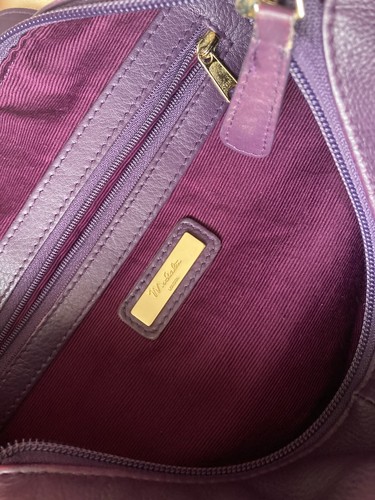 MODALU SHOULDER BAG GENUINE DARK PURPLE LEATHER DESIGNER - Picture 9 of 11