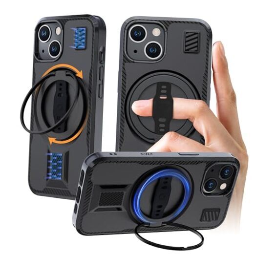 for iPhone 15 Phone Case [Compatible with Magsafe] with Ring 6.1 In Black