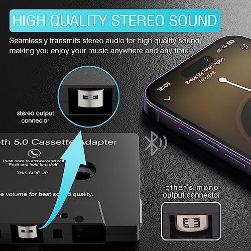 Adaptateur de Cassette Voiture Bluetooth 5.0, Auxiliaire Cassette avec Micro/Bou - Afbeelding 3 van 7