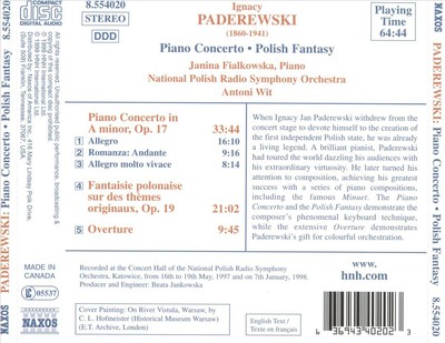 JANINA FIALKOWSKA / ANTONI WIT IGNACY PADEREWSKI: PIANO CONCERTO; POLISH FANTASY