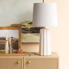 24.75"x13" Ribbed Ceramic Table Lamp Cream - Threshold: Bedside Nightstand