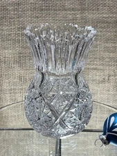 American Brilliant Period Hand-Cut Crystal Trophy Vase, Sawtooth, Pinwheels 4.5"