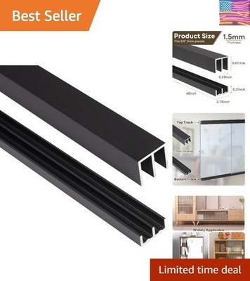 Aluminum Sliding Door Track Set for 1/4'' Thick Panels Glass Cabinet Door Wind...