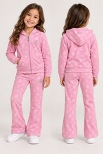 Rocawear Girls Pink Monogram Hooded Tracksuit 2-Piece Flare Pants Set