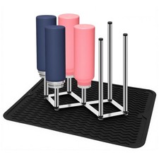 Stainless Steel Bottle Drying Rack with Non-Slip Silicone Mat   Foldable Wate...