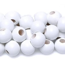 40 Pieces White Wooden Macrame Beads 25mm with 10mm Large Hole for 25mm, White.