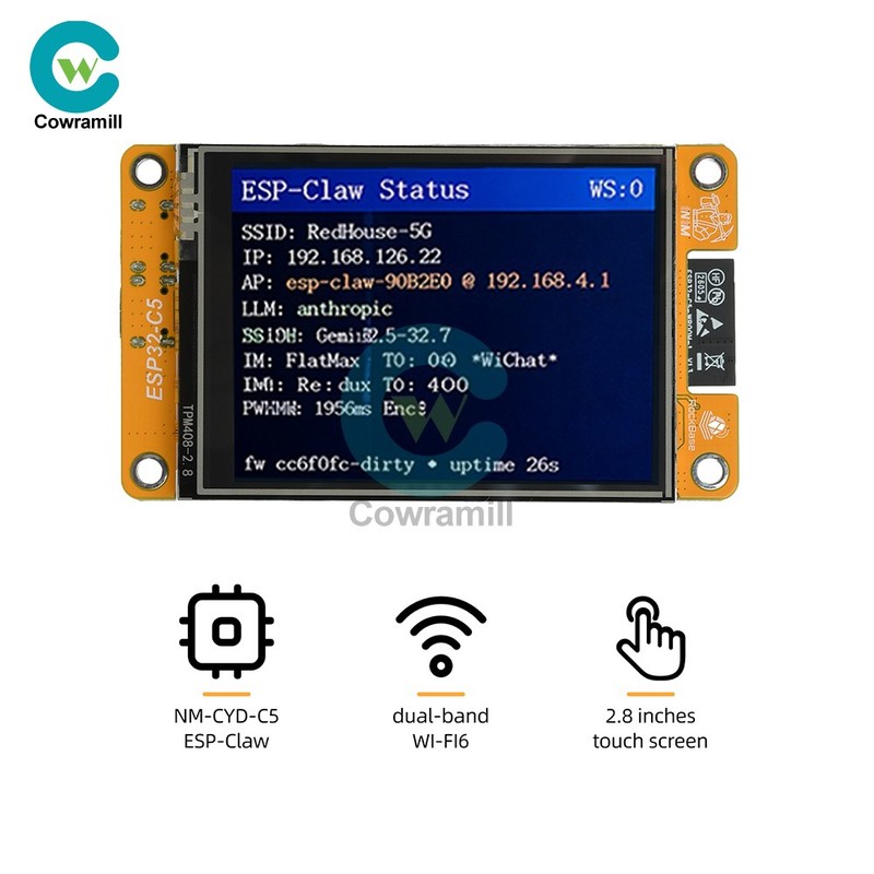 ESP32-C5 Dual Band WiFi Development Board 2.8" LCD Display 320×240 Dual Type C