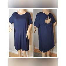 NWT Ann Taylor Loft Jersey Knit Navy Blue Dress Short Sleeve Tie Open Back Sz L