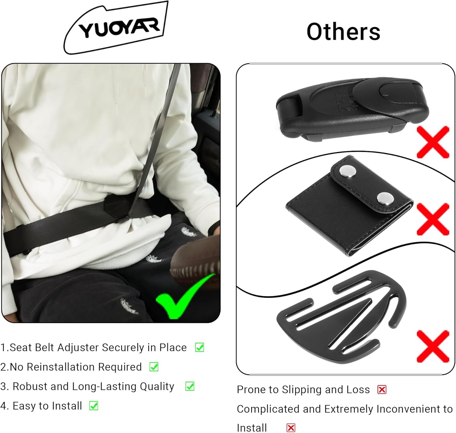 Yuoyar 2 Packs Car Seat Belt Clips - Universal Leather Seatbelt Adjuster Clips -
