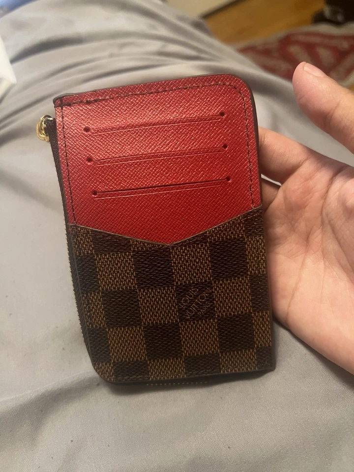 Cartera de Diseñador Dorado Cremallera Estampado a Cuadros Diseño Marrón Lujo Cremallera y Rojo Foto 3 de 4