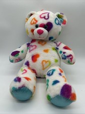 Build-a-Bear Workshop Rainbow Hearts 18  White Teddy Bear Plush Stuffed