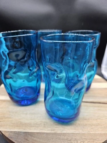 Set Of 4 Blenko 2022 Large Glass Tumblers Blue