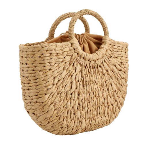 Women Straw Bag, Hand-woven Rattan Tote Clutch Handle Bag Retro Summer Beach ...