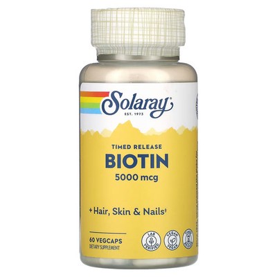 2 X Solaray, Biotin, 5,000 mcg, 60 VegCaps-Worldwide