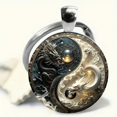 Black And White Dragon Keychain-Fashionable Alloy Pendant, Unique Gift