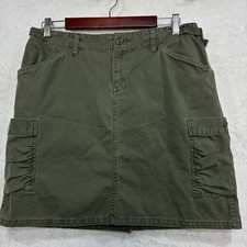 Vintage Y2K Old Navy Cargo Utility Short Mini Skirt 10 Olive Green Waist Buckle