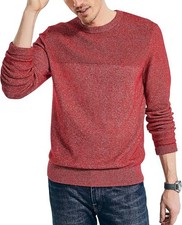 Nautica Men's Sustainably Crafted Textured Crewneck Sweater, Tango Red-Medium