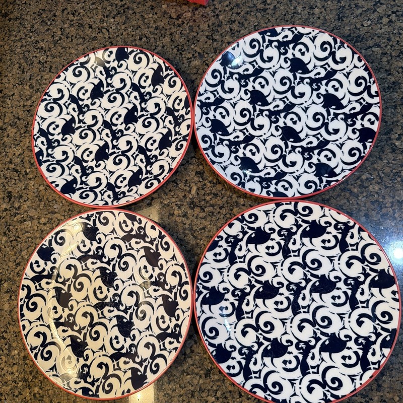 Better Homes & Gardens Colbalt Blue And White Swirl Luncheon Plates Set Of 4 EUC