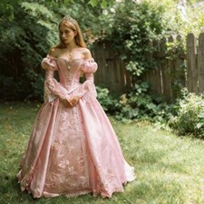 Pink Rococo Ball Gown Off Shoulder Puff Sleeve Embroidery 18th Century Dress