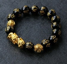 Feng Shui Black Obsidian Beads Bracelet Attract Wealth  Good Luck Bangle