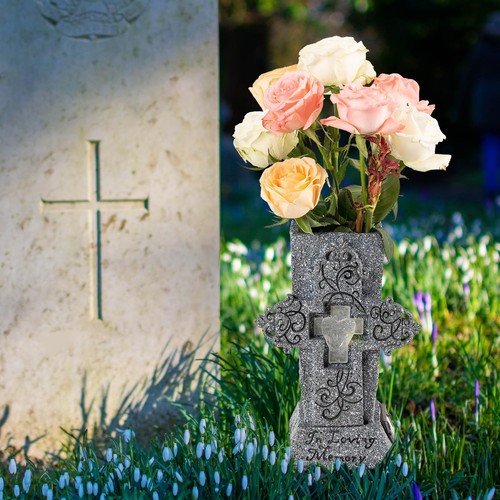 Solar Cemetery Vase with LED for Fresh/Artificial Flowers Grave Flower Cross ... - Picture 3 of 7