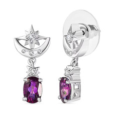 D'Joy Crimson Topaz  Zircon 2.35 ctw Moon Star Earrings in Rhodium over Silver