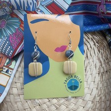 Tagua Nut Earrings, Small Vegetable Eco-Friendly Sustainable Jewelry ivory blue