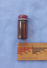 Tiny Amber Medicine Apothecary Glass Bottle With Metal Screw on Lid