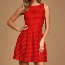 NWT Lulus Brighter is Better Red Ribbed Sleeveless Skater Dress Size LARGE