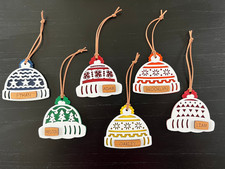 Christmas Hat Ornaments - Set of 6 - Painted - Made in USA