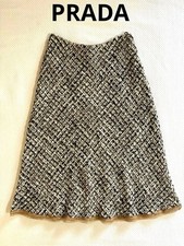 PRADA Skirt Size 38 Non-functioning Mix Tweed Flare White Black Beige