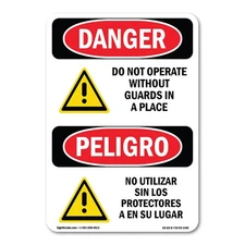 Do Not Operate Without Guards Bilingual ANSI Danger Sign Metal Plastic Decal