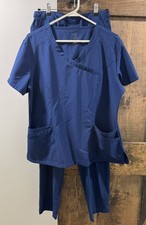 Dagacci Medical Scrub Set Navy Blue V-Neck Top and Pants Uniform Women's Medium
