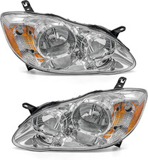 Headlight Chrome Amber Driver Passenger Side for 2003-2008 Toyota Corolla