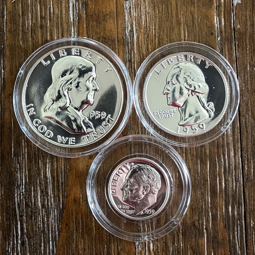 1959 Silver Proof Coin Lot Franklin Half Dollar Quarter Dime 90% Silver